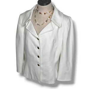 Tahari Arthur S. Levine White Career Business Blazer Jacket Gold Buttons Size 12